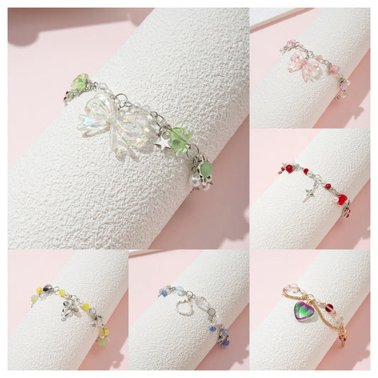 Braccialetto con fiocco e perline di cristallo fatto a mano per ragazze in stile principessa con materiale in resina e design a forma di stella