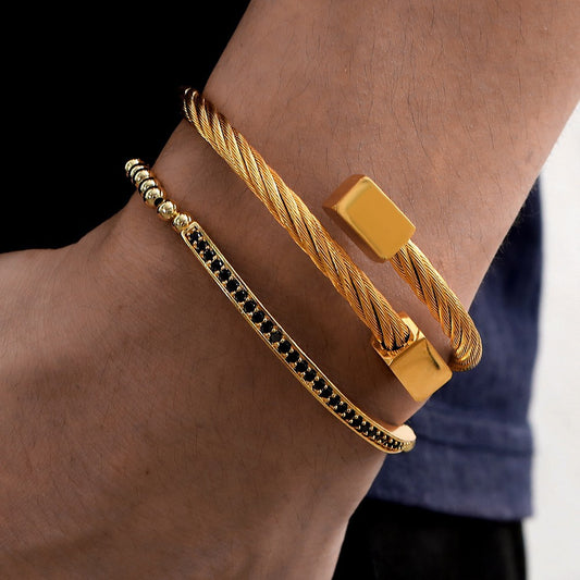 Geometric Titanium Steel Buckle Bracelet Set for Men and Women