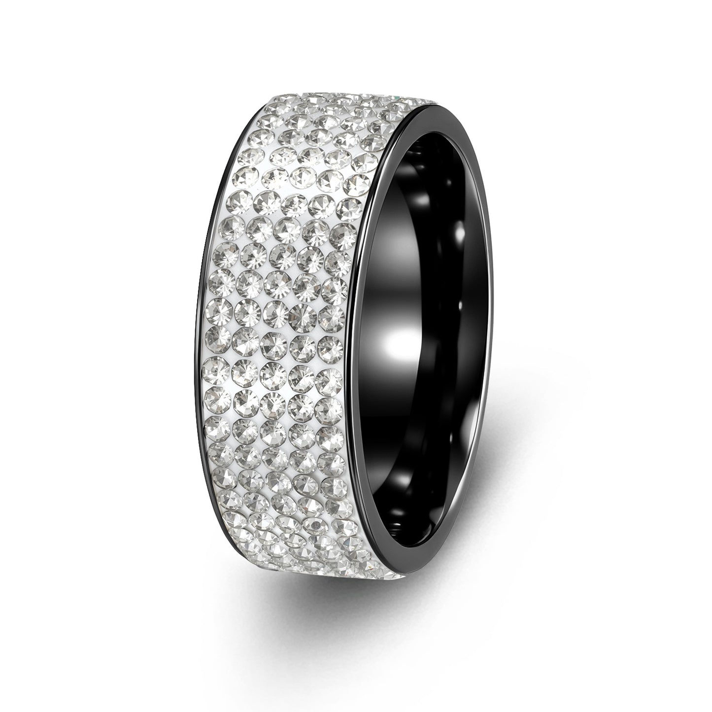 Anello Unisex a Cinque File di Strass Placcato in Acciaio Inossidabile Geometrico