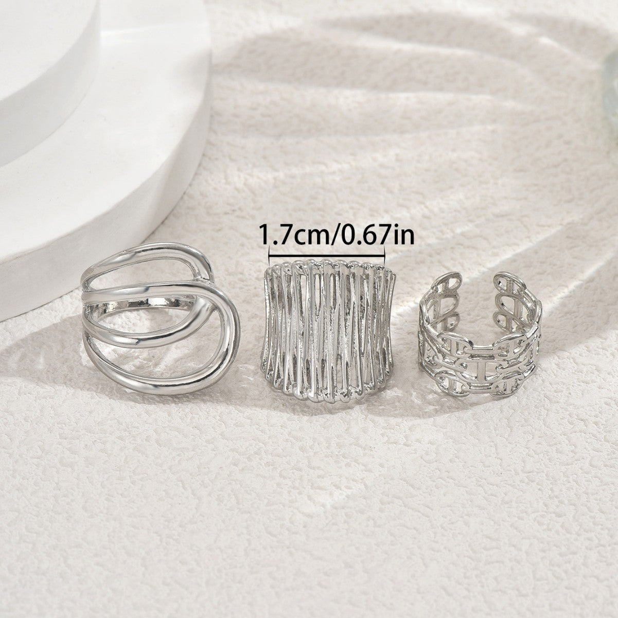 Juego de anillos ajustables de aleación de zinc pulido geométrico para mujer con patrones circulares y de anillos, joyería de mano minimalista de moda
