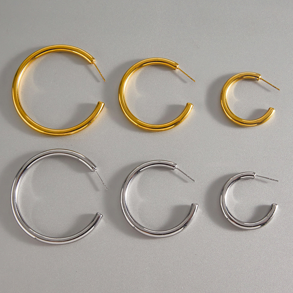 Pendientes de aro geométricos de acero inoxidable con acabado chapado para mujer, aretes minimalistas a la moda