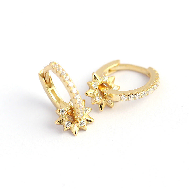 Elegant Minimalist 925 Sterling Silver Star Hoop Earrings with Rhinestone Inlay Rotating Design