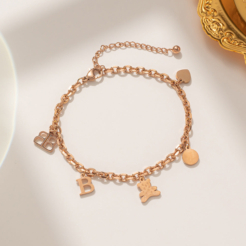 Minimalist Bear Charm Stainless Steel Bracelet for Women with Hip-Hop and Cool Aesthetic