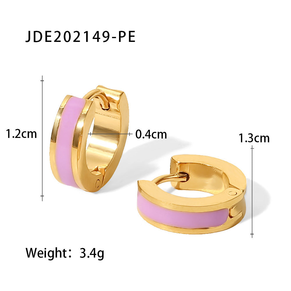 Minimalist Geometric Stainless Steel Earrings with 18K Gold Plating and Colorful Enamel Finish for Women