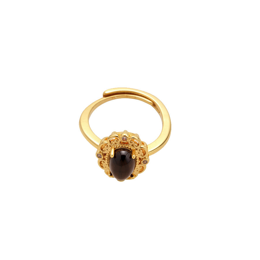 Anello da donna in rame placcato oro a forma geometrica in stile esotico con intarsio di zirconi
