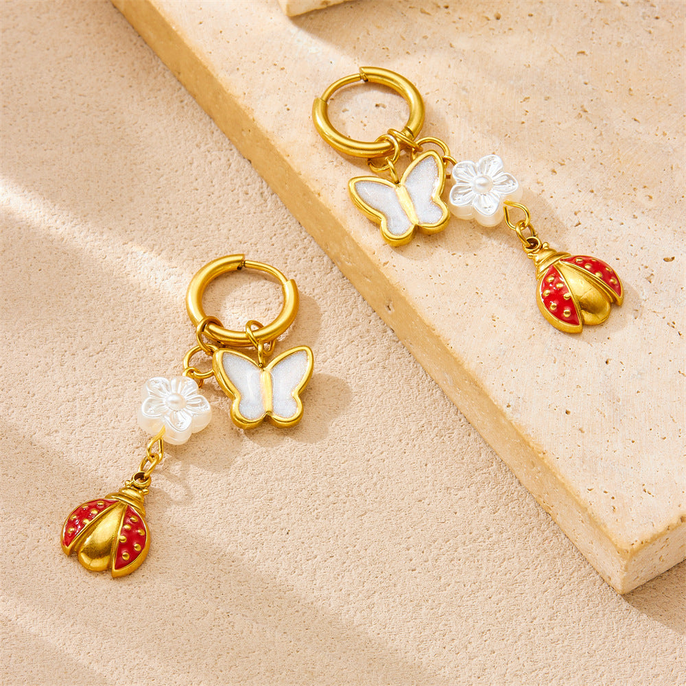 Sweet Stainless Steel Drip Oil Plated Butterfly Fruit Drop Earrings