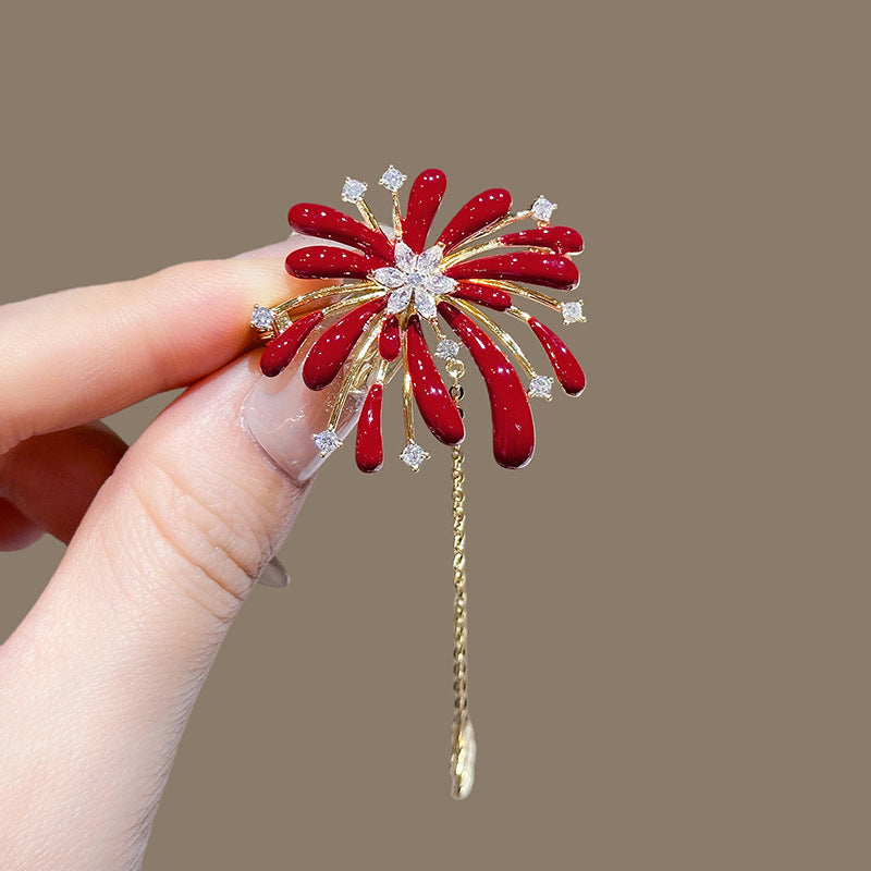 Spilla Floreale da Donna con Strass in Smalto e Dettaglio Nappa, Accessorio di Moda di Lusso per Abiti da Ufficio e Stile Vintage