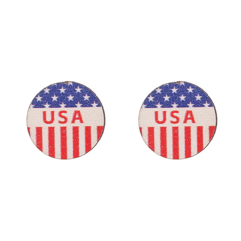 Round Heart Star Geometric Wood Stud Earrings with Stainless Steel Posts