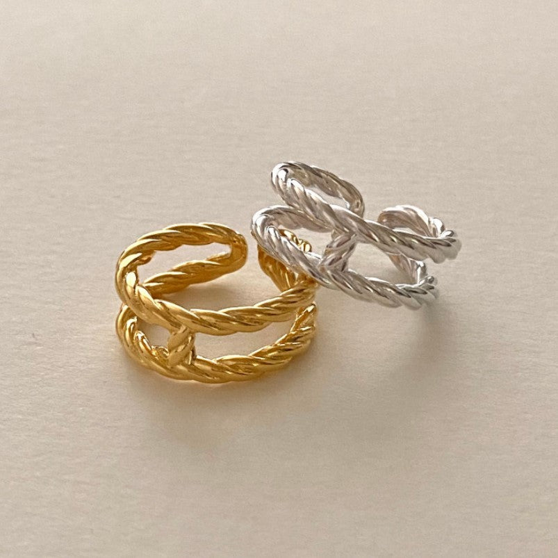 925 Sterling Silver Double Layer Round H Shape Letter Open Ring