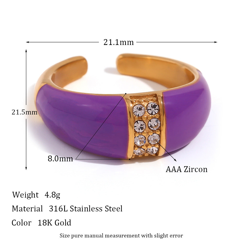 Minimalist Geometric Stainless Steel Ring with 18K Gold Plating and Enamel Finish for Women