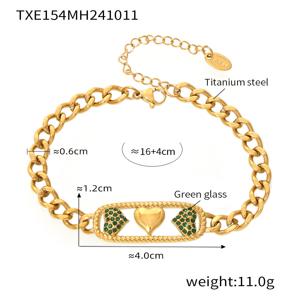 Collana con ciondolo romantico e minimalista in acciaio inossidabile con tre ciondoli a cuore vuoto placcati in oro 18 carati su catena cubana da donna