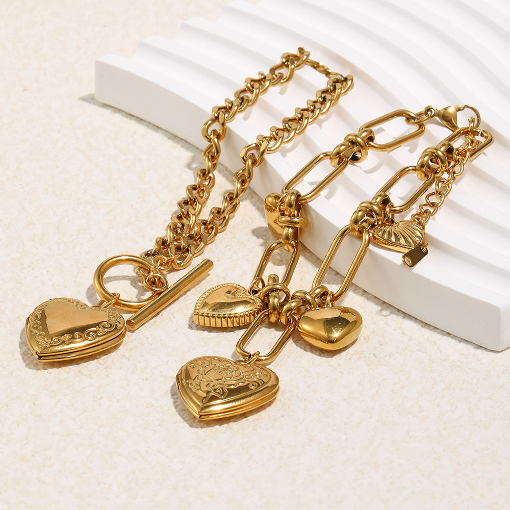 Ins Style Heart-Shaped Stainless Steel Pendant Bracelet with Plated Finish for Women