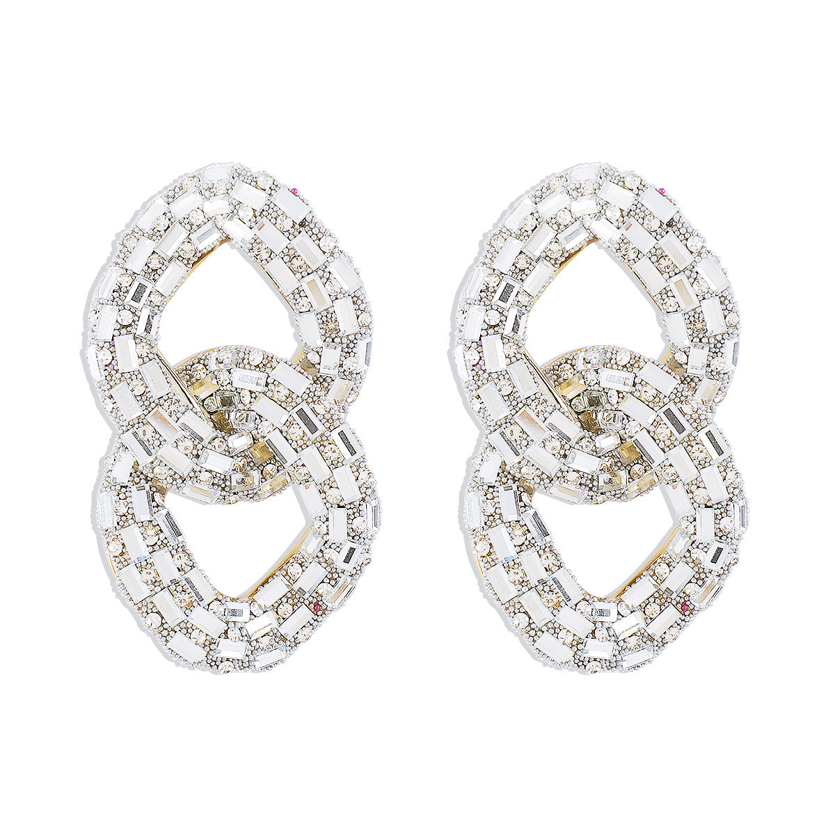 Pendientes de strass geométricos calados, dulces y atrevidos, con detalle de cadena para mujer