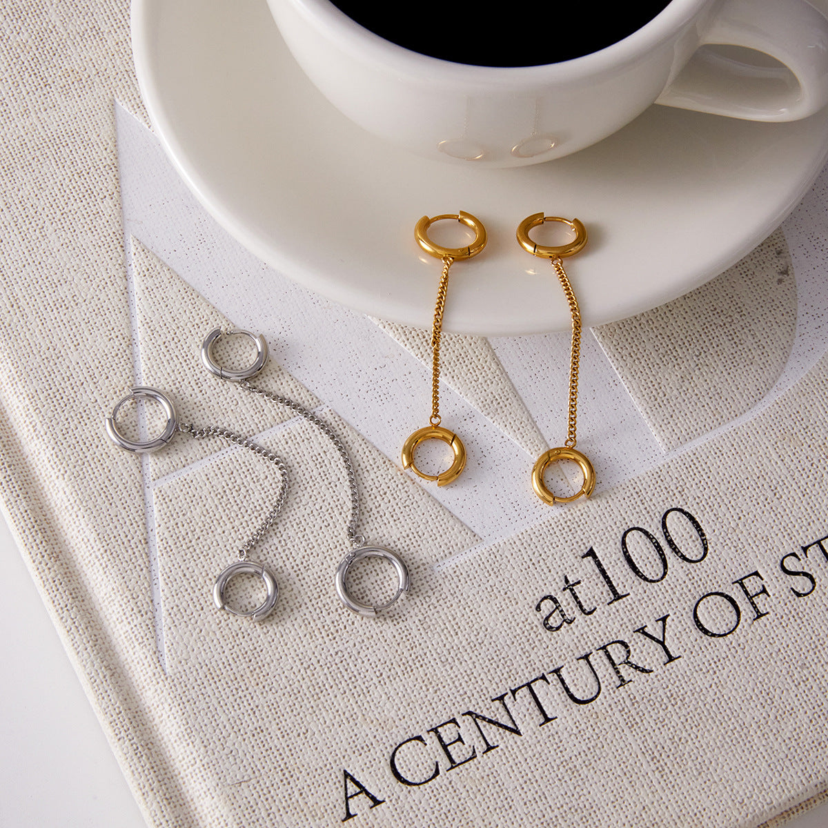 Elegant Geometric Stainless Steel Tassel Drop Earrings for Women
