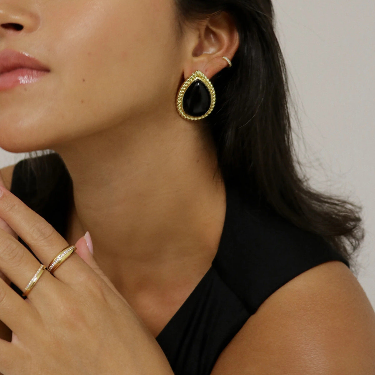 Orecchini geometrici ovali in acciaio inossidabile stile vintage con finitura galvanica da donna