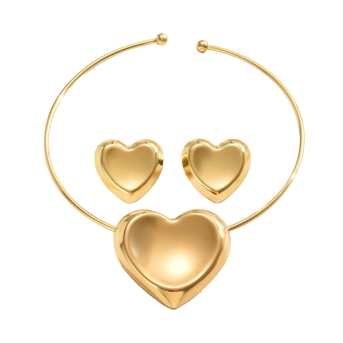 Collar de aleación con colgante en forma de corazón, dulce y fresco, con pendientes a juego, cadena minimalista electrochapada para mujer