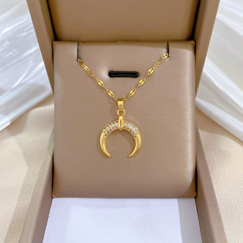 Luxury Minimalist Sweet Geometric Titanium Steel Stainless Steel Necklace with Rhinestone Inlay for Women