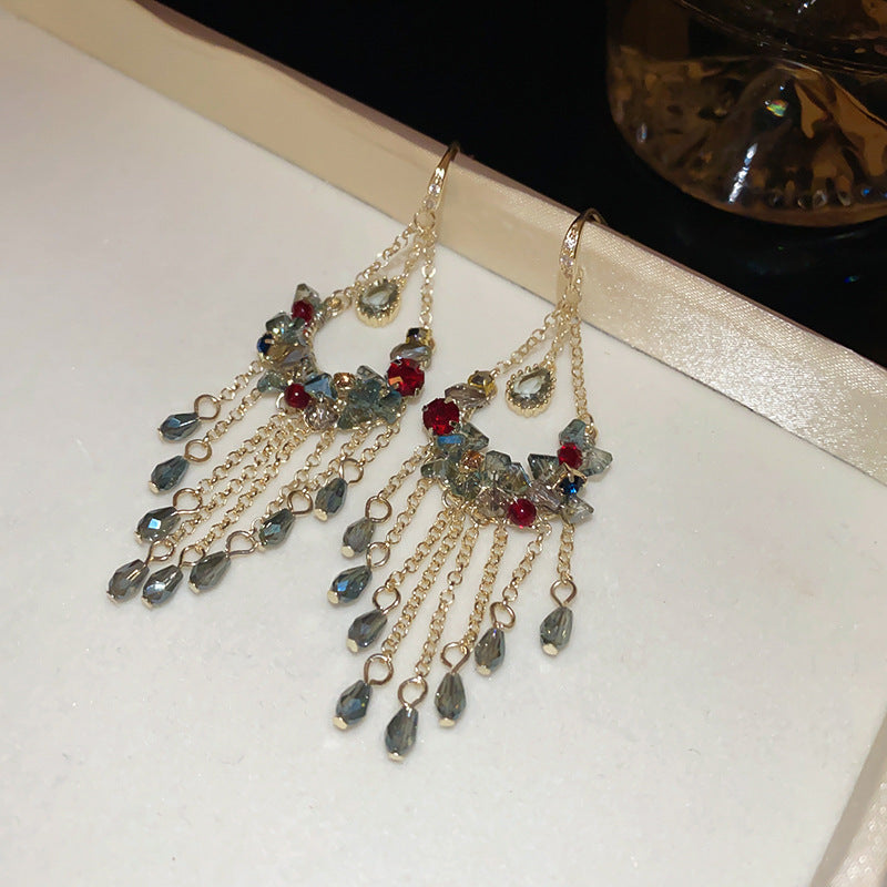 Vintage Drip-Shaped Geometric Alloy Earrings with Rhinestone Inlay, Stainless Steel Post, Elegant Court-Inspired Luxury Ear Jewelry for Women