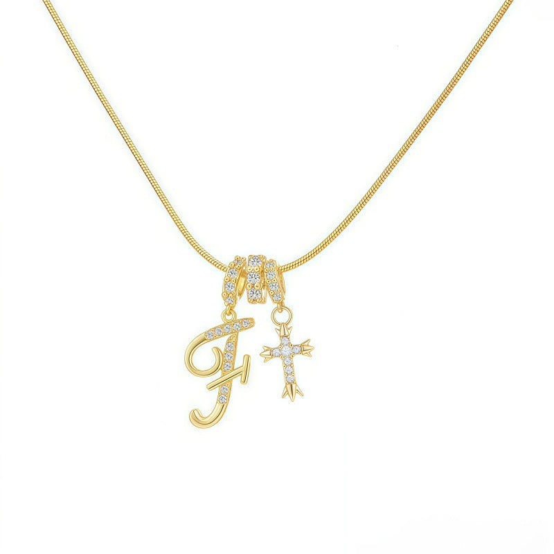 Sweet 22K Gold Plated Letter Titanium Steel Pendant Brass Cable Chain Necklace Unisex