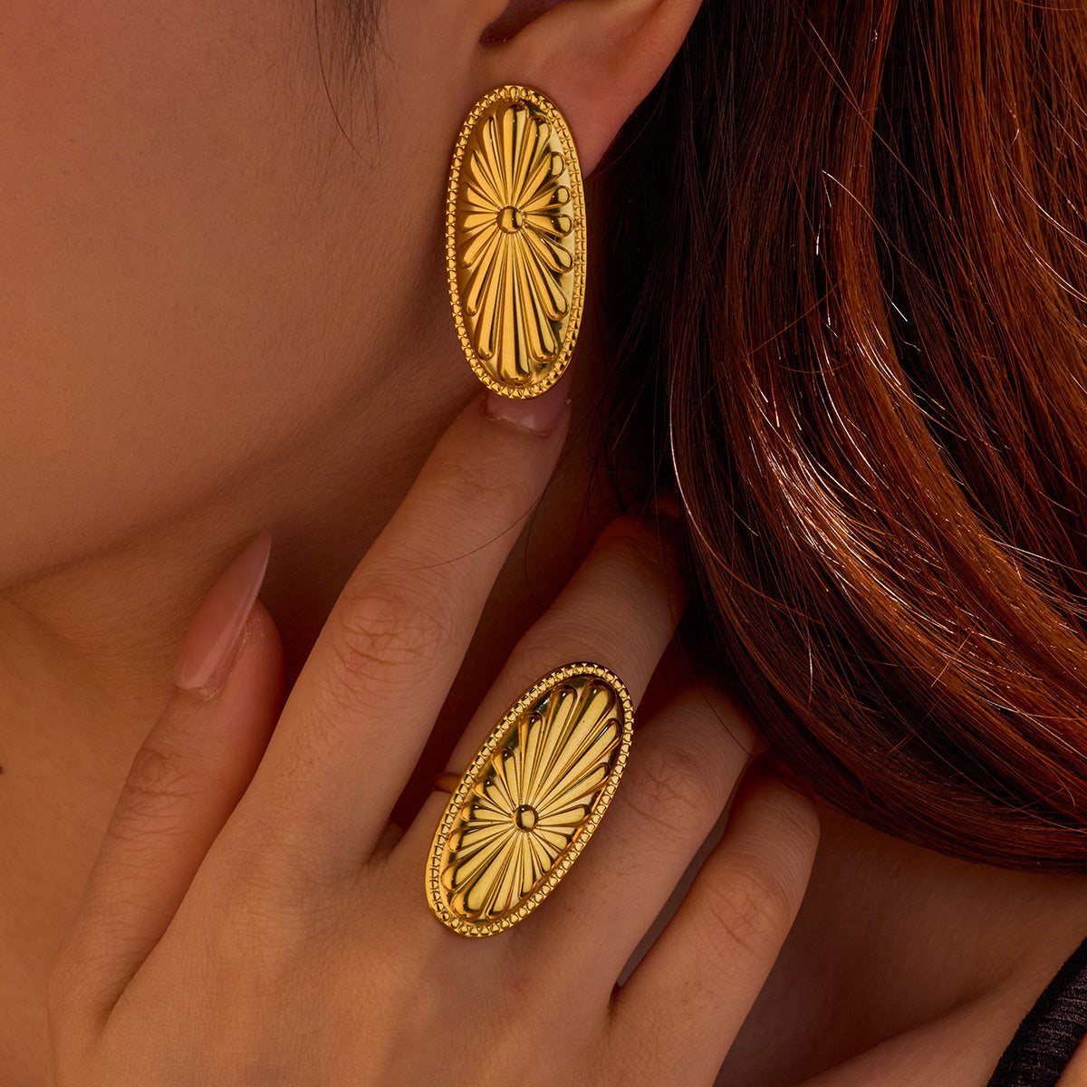 Conjunto de Pendientes Geométricos de Acero Inoxidable con Acabado Chapado para Mujer, Joyería Minimalista y de Moda para la Oficina