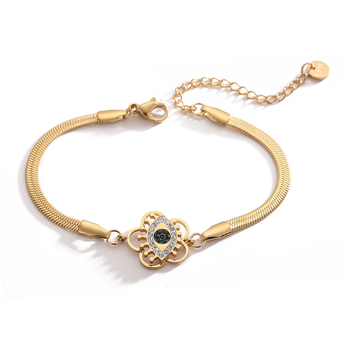 Vintage Geometric Titanium Steel Bracelet for Women with Zircon Evil Eye Design and Plated Finish