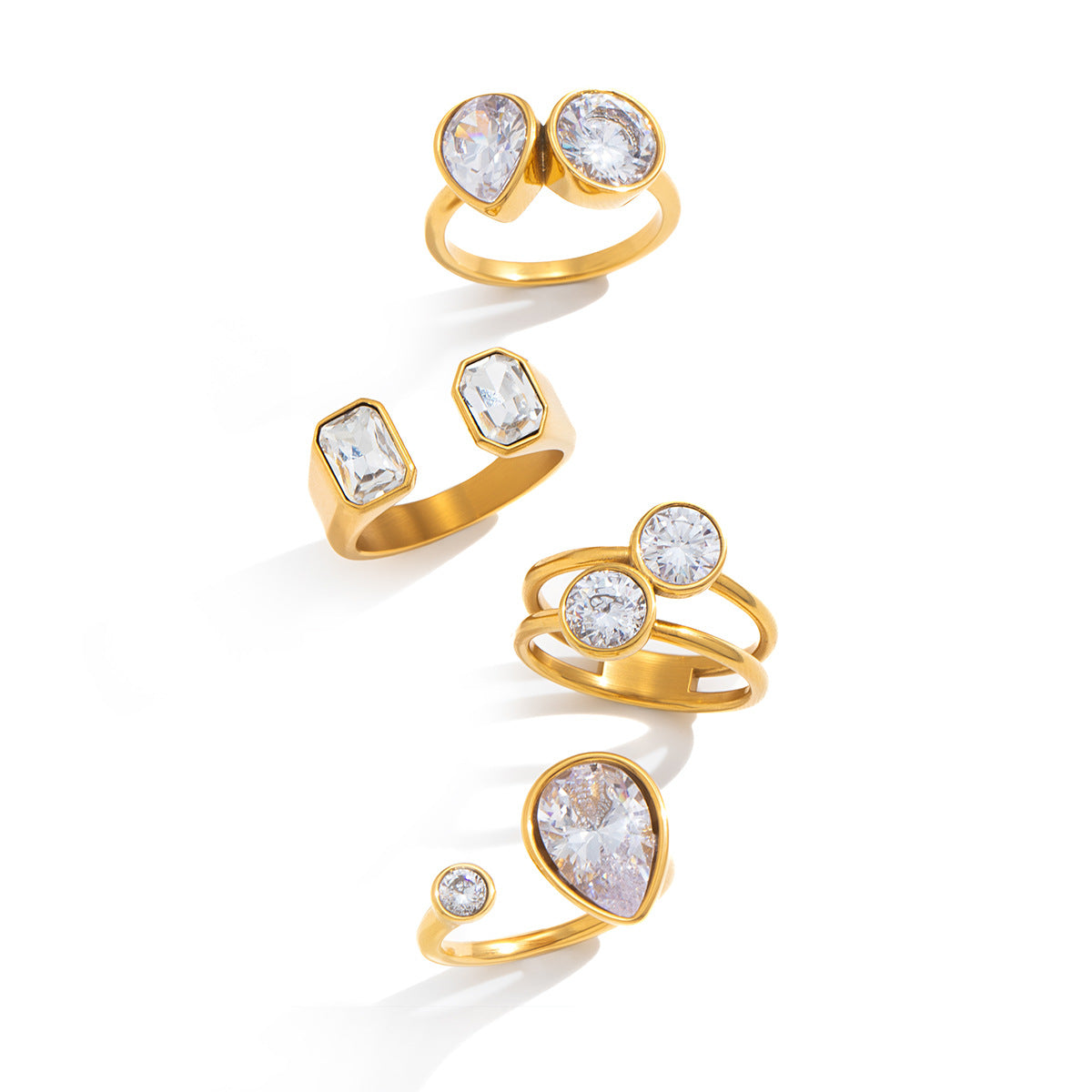Minimalist Geometric Round Cubic Zirconia Inlay Stainless Steel PVD Ring for Women