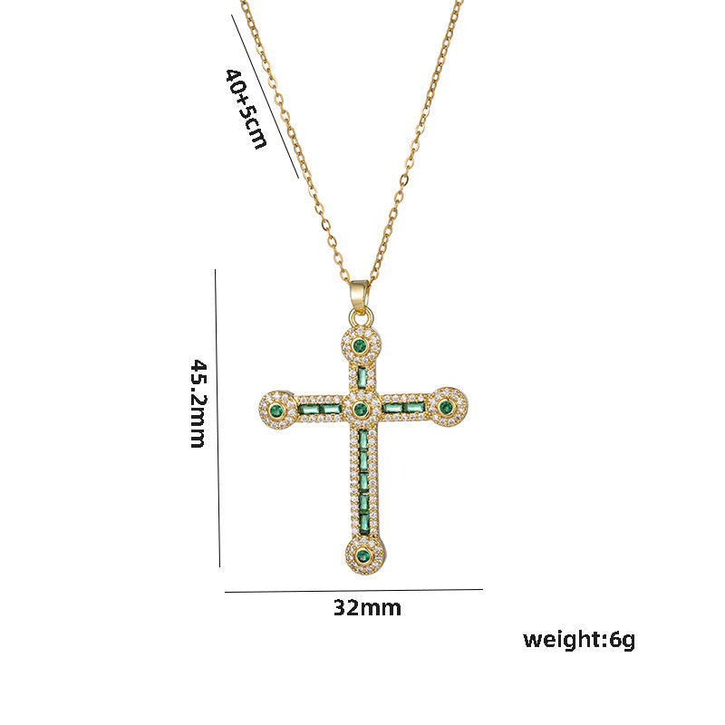 Vintage Hip Hop Cross Pendant Necklace in Titanium Steel with Rhinestone Inlay on O-Chain for Women