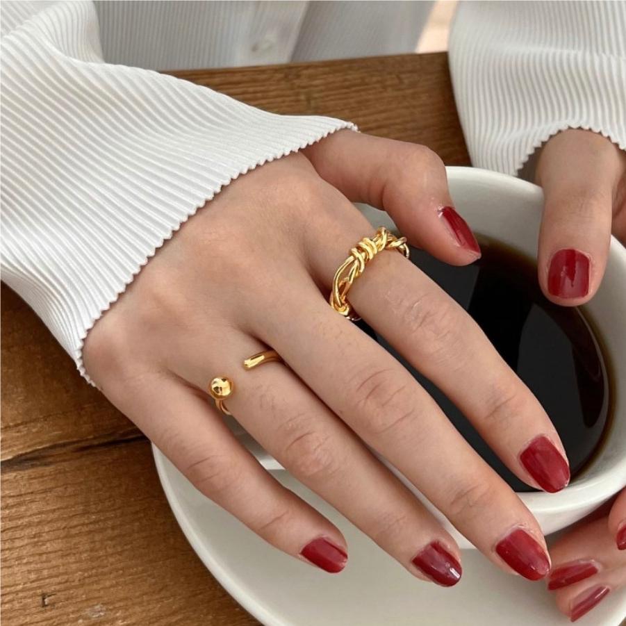 Minimalist Sweet Geometric 925 Sterling Silver Knot Line Ring for Women