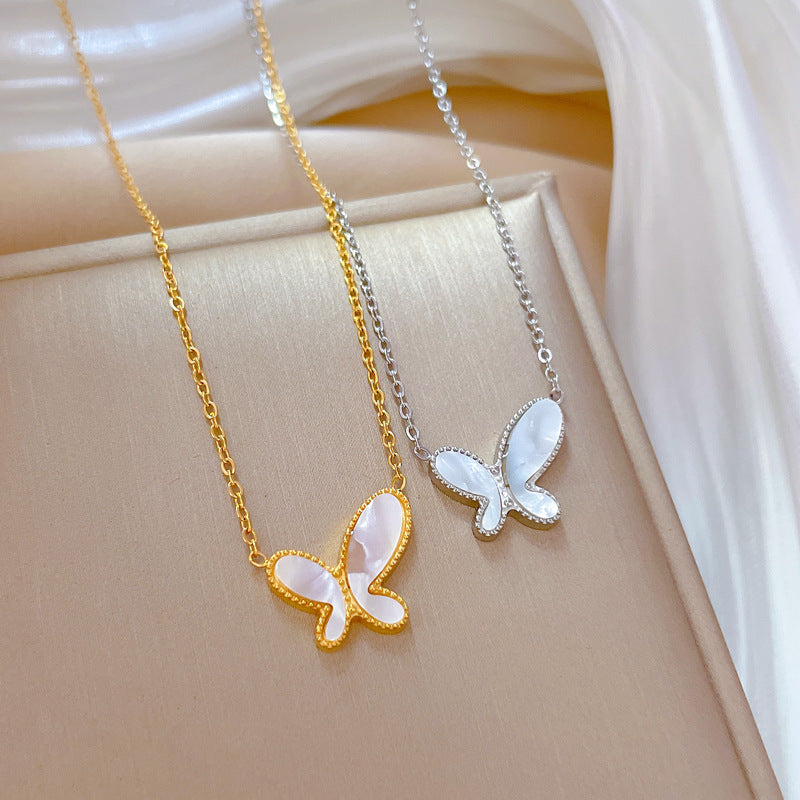 Minimalist Butterfly Pendant Necklace in Titanium Steel with Gold Plating for Women and Men