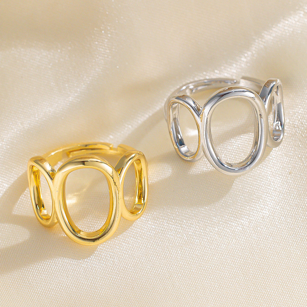 Minimalist Geometric Hollow-Out Stainless Steel Ring for Women with Gold Plating