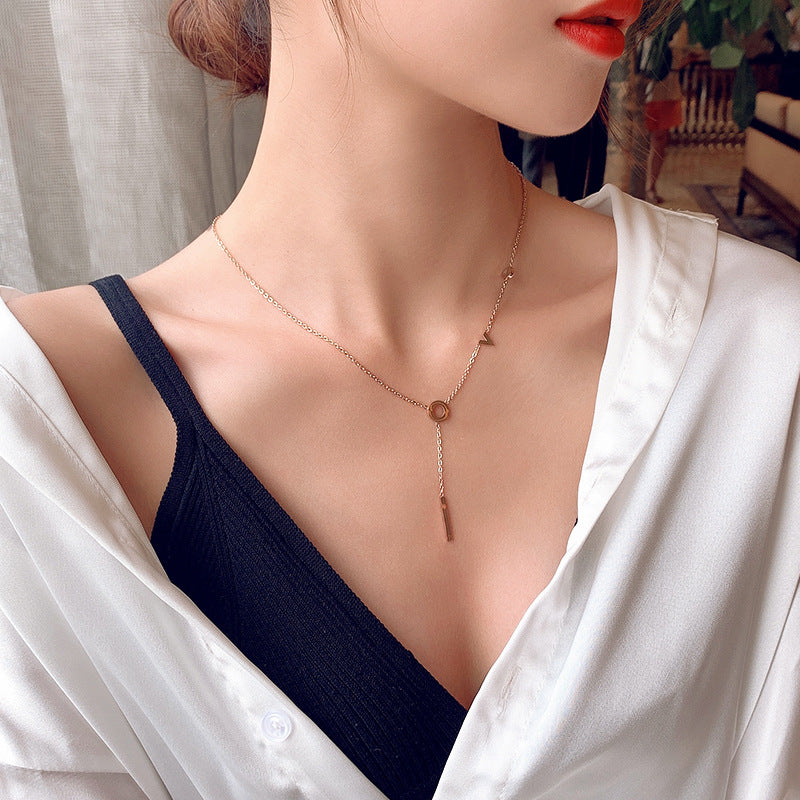 Minimalist LOVE Letter Titanium Steel Necklace for Women with Plated Finish and Delicate Clavicle Chain