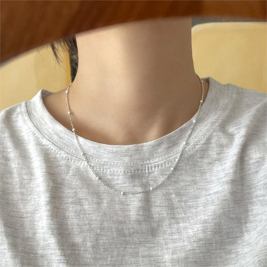 Minimalist Irregular White Rainbow Bead Pendant Necklace in 925 Sterling Silver