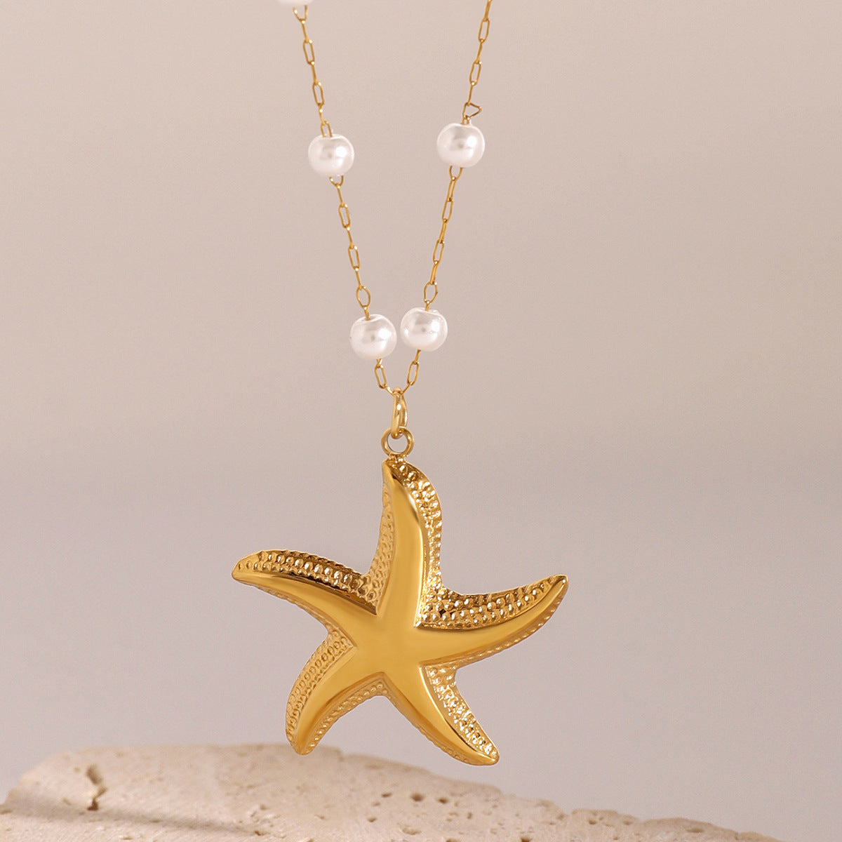Minimalist Stainless Steel Plated Starfish Pearl Pendant Necklace for Women