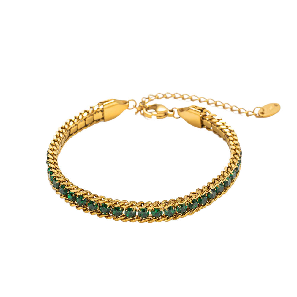Bracciale da donna in acciaio al titanio placcato oro con intarsio di strass geometrici quadrilateri, lusso minimalista