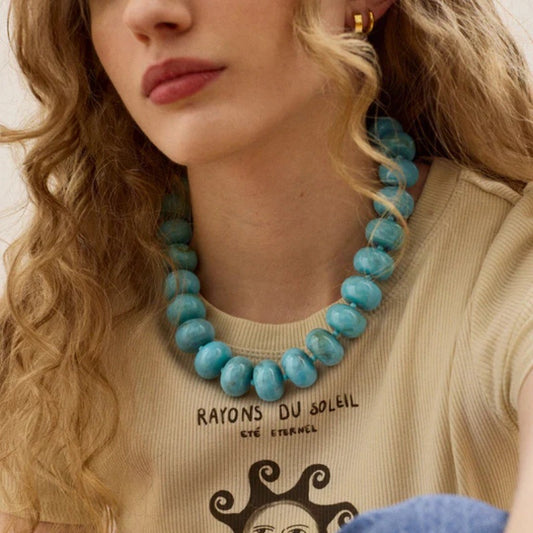 Bohemian Geometric Acrylic Pendant Brass Ball Chain Necklace for Women