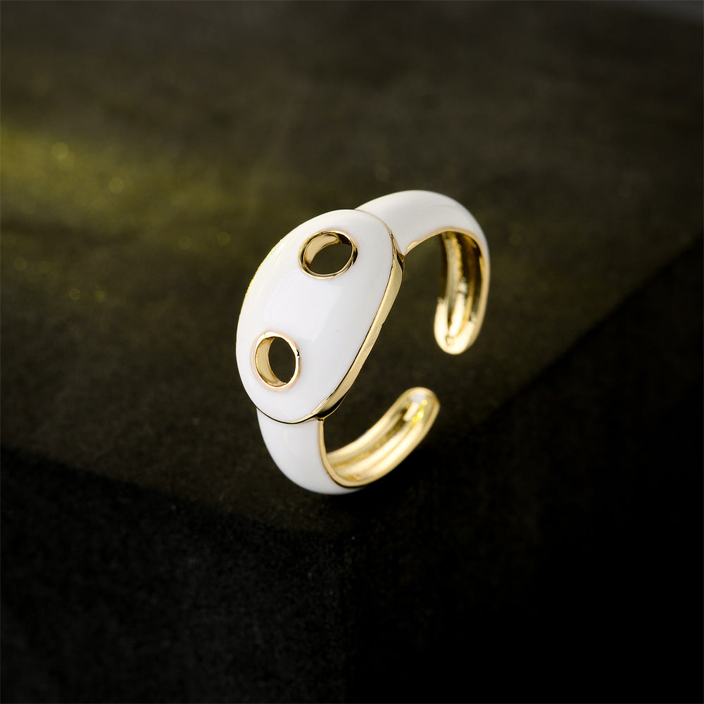 Gold Drip Oil Geometric Brass Ring for Women