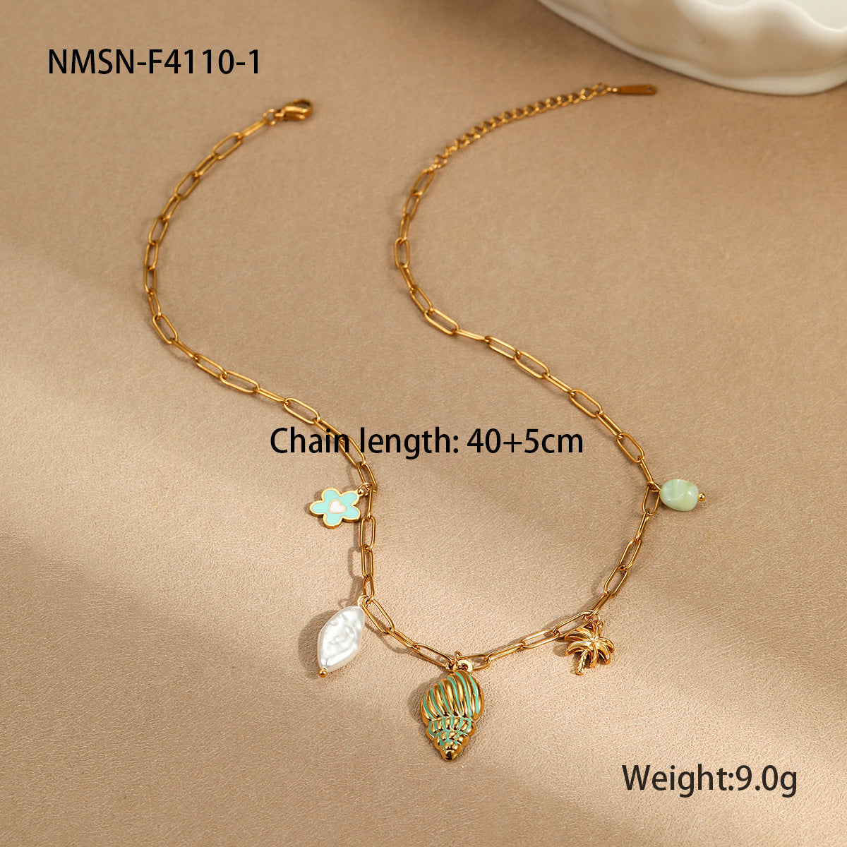 Collana con ciondolo a tema oceano, con conchiglia e stella marina, alla moda per l'estate, in acciaio inossidabile con finitura placcata per donna