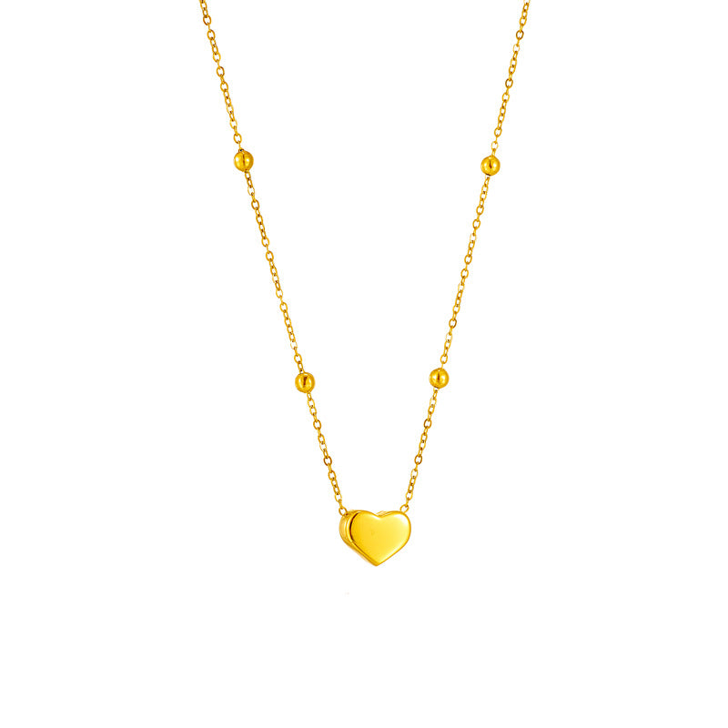 Minimalist Heart-Shaped Titanium Steel Pendant Necklace and Bracelet Set for Women with Plated Finish
