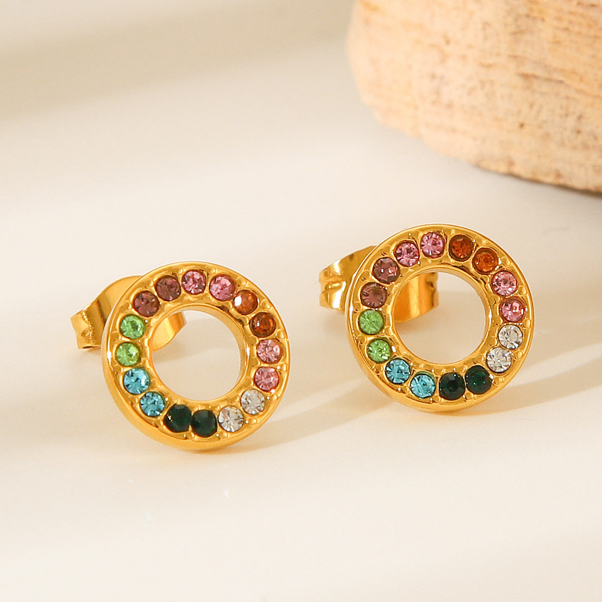 Luxury 18K Gold Plated Geometric Round Stainless Steel Stud Earrings for Women