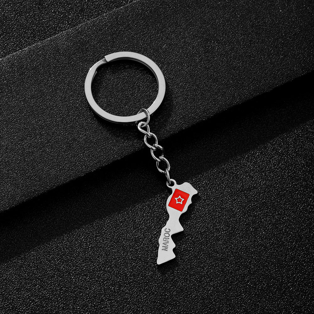 Llavero colgante marroquí de estilo étnico en acero inoxidable pulido para hombres y mujeres