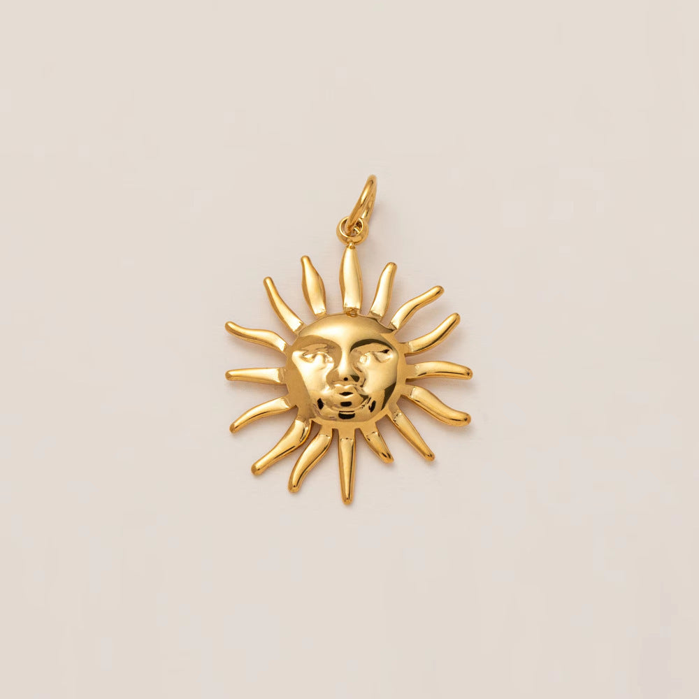 Luxury Casual 18K Gold PVD Stainless Steel Star Geometric Pendant Necklace with Sun Moon Planet Rainbow Elements