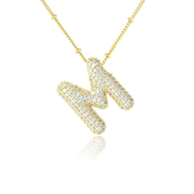 Fashion Plated Brass Letter Bubble Pendant Necklace for Women