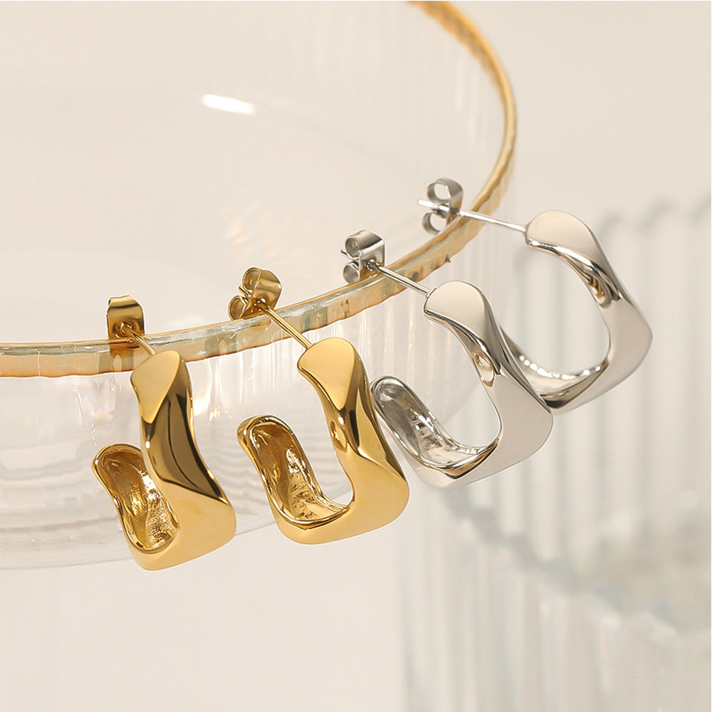 Minimalist Geometric Twisted Stainless Steel Earrings for Women with Electroplated Finish