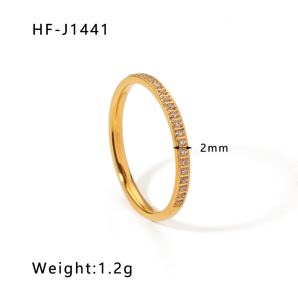 Anello geometrico in acciaio inossidabile con strass micro-pavé, placcato oro 18 carati, anello alla moda ipoallergenico da donna