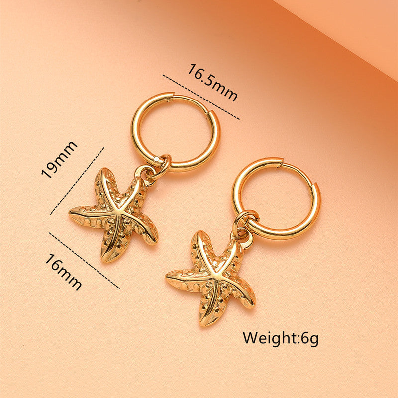 Minimalist Geometric Starfish and Seashell Earrings in Stainless Steel with Plated Finish for Women