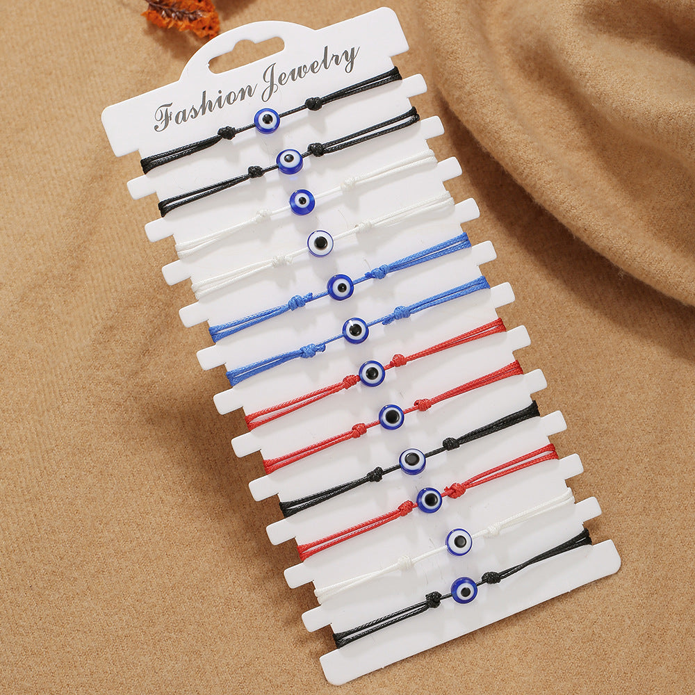 Handmade Acrylic Heart Evil Eye Bracelet Adjustable Woven Multi-layer Rope