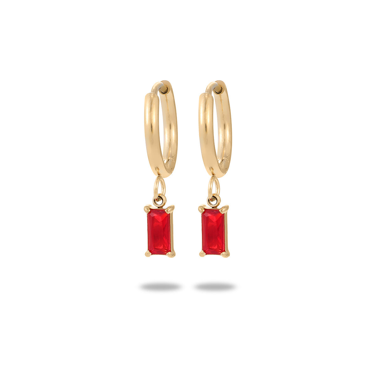 Orecchini minimalisti rettangolari da donna in acciaio al titanio con intarsio in zircone colorato e finitura galvanizzata