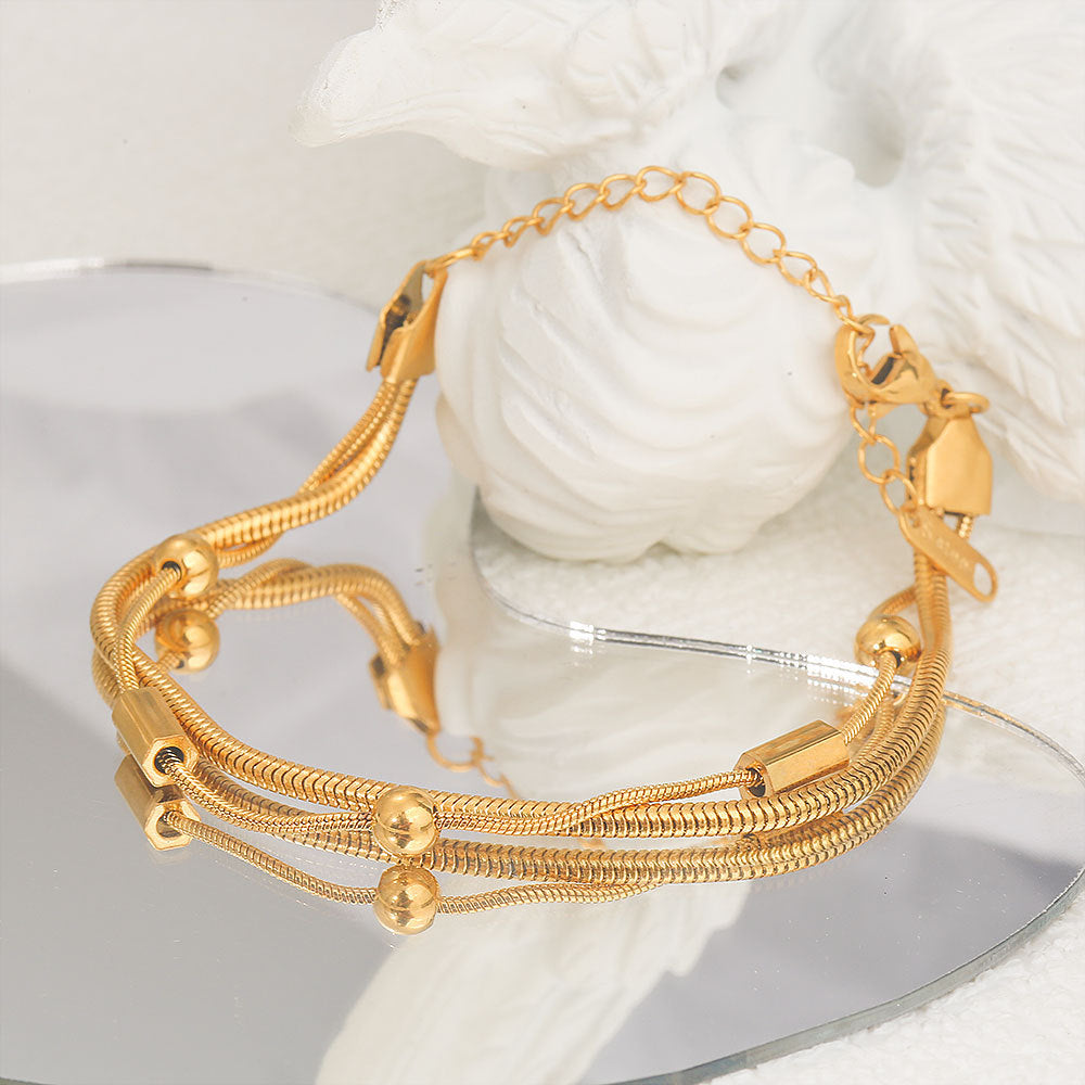 Bracciale a catena doppia a serpente in acciaio inossidabile a forma di U, minimalista, con finitura placcata, da donna