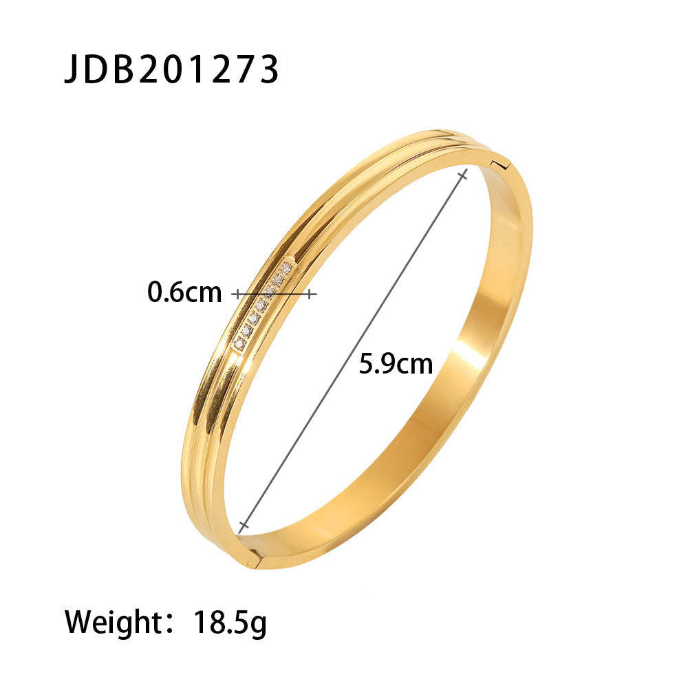 INS Style Geometric Titanium Steel Bracelet for Women with Zircon Inlay and Plated Finish