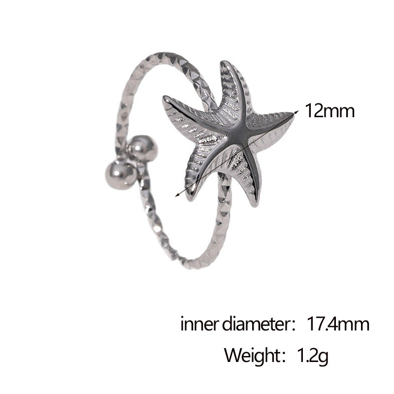 Minimalist Star-Shaped Stainless Steel Ring with 18K Gold Plating for Women Fashionable Office Wear Jewelry